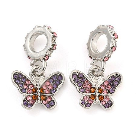 Rack Plating Alloy Pave Colorful Rhinestone Insect European Dangle Charms FIND-B034-14P-03-1