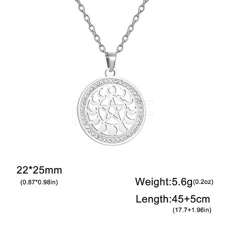 Stainless Steel Crystal Rhinestone Witchcraft Moon Phases Star of David Pendant Necklaces FS-WGE09DF-03-1