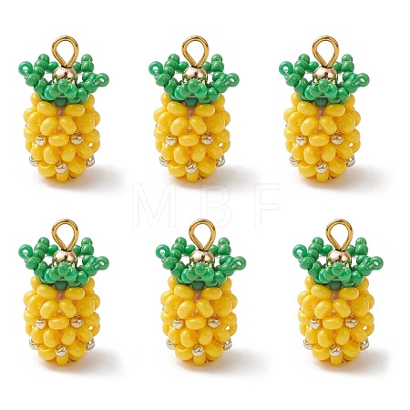 Brass Glass Seed Beaded Pendants PALLOY-MZ01107-1