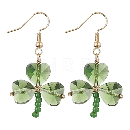 Glass Beaded Clover Dangle Earrings EJEW-TA00251-1