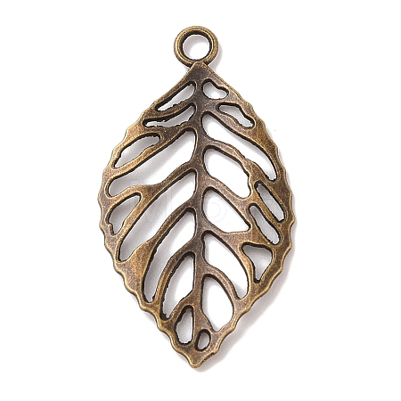 Tibetan Style Alloy Filigree Leaf Pendants X-TIBEP-Q040-023AB-NR-1