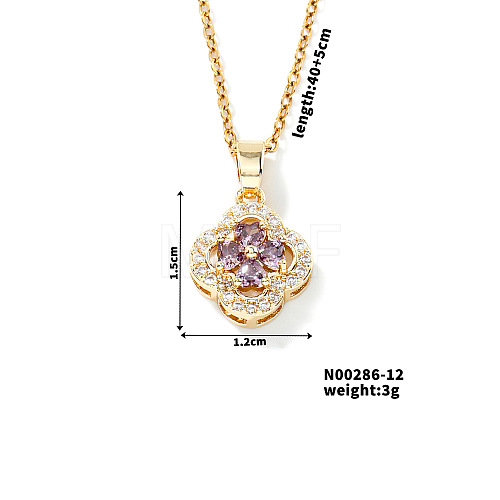 Chic Colorful Clover Pendant Necklace with Sparkling Diamonds YY8832-12-1