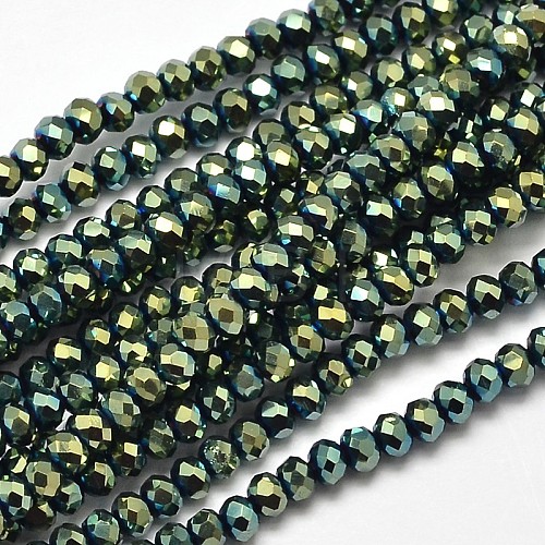 Faceted Rondelle Full Plated Electroplate Glass Beads Strands X-EGLA-J134-3x2mm-FP01-1