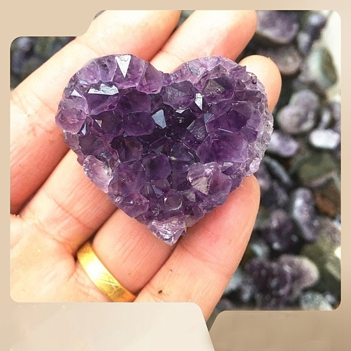 Raw Rough Love Heart Natural Amethyst Specimen Cluster PW-WG74359-01-1