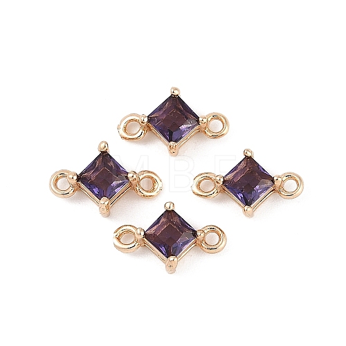 Brass Pave Glass Rhombus Links Connector Charms GLAA-Q088-001G-1