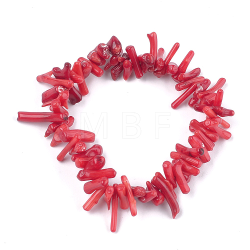 Synthetic Coral Beaded Stretch Bracelets X-BJEW-S134-100-1