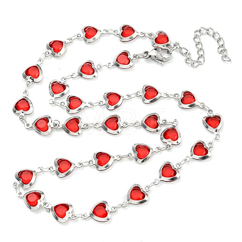 304 Stainless Steel & Glass Heart Link Chain Necklaces NJEW-P315-03P-06-1