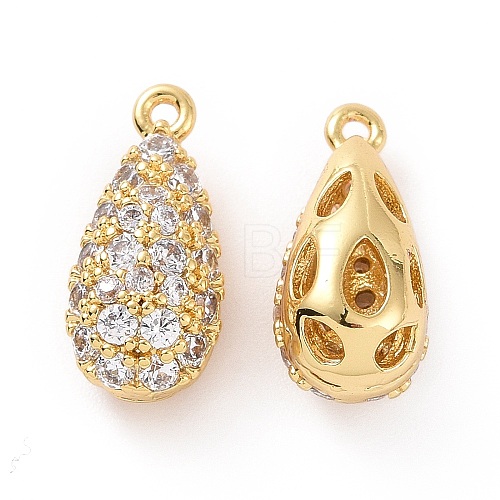 Brass Micro Pave Clear Cubic Zirconia Charms ZIRC-F133-03G-1
