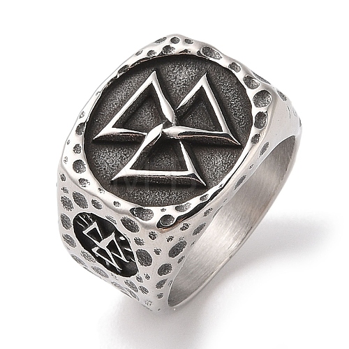 Viking 304 Stainless Steel Valknut Rings RJEW-U005-17E-AS-1