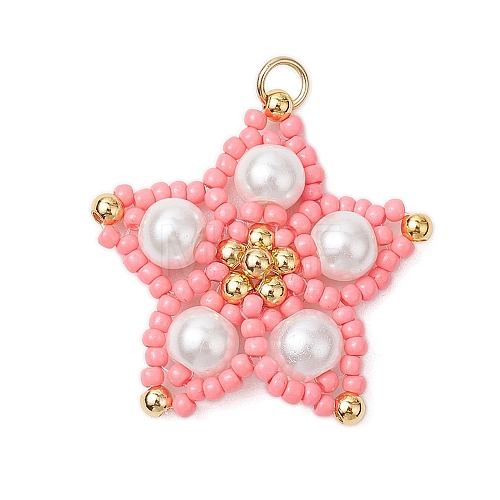 Glass Seed Beaded Star Pendants PALLOY-MZ00524-04-1