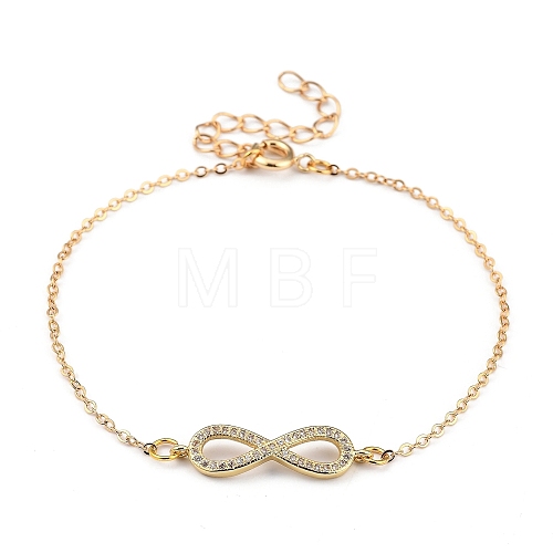 Brass Micro Pave Clear Cubic Zirconia Links Bracelets BJEW-JB05441-02-1