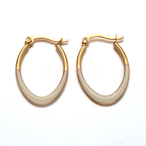Oval 304 Stainless Steel Enamel Hoop Earrings EJEW-L139-12G-1