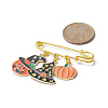 3Pcs 3 Style Halloween Theme Pumpkin & Moon & Bat & Ghost Alloy Enamel Charms Safety Pin Brooches JEWB-BR00095-3