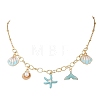 Ocean Alloy Enamel Whale Tail Shell Shape Starfish Pendant Brass Cable Chain and 304 Stainless Steel Satellite Chain Bib Necklaces for Women NJEW-JN05815-01-2