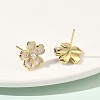 Flower Brass & ABS Plastic Pearl Stud Earrings EJEW-P336-07G-01-3