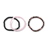 3Pcs 3 Style Natural Rhodonite & Black Agate & Rose Quartz Round Beaded Stretch Bracelets Set PW23030761414-5
