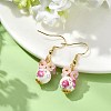 Handmade Flower Printed Porcelain Ceramic Dangle Earrings EJEW-JE07288-01-1
