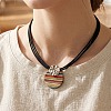 Bohemian Style Rainbow Wooden Oval Pendant Imitation Leather Cord Multi-Strand Necklaces for Women WG7D3BC-01-2