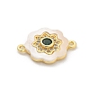 Brass Micro Pave Clear Cubic Zirconia & Shell Connector Charms KK-M303-03G-08-2