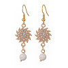 Crystal Rhinestone Sun with Natural Howlite Dangle Earrings EJEW-JE05144-1