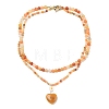 Natural Golden Silk Jade Heart and Flower Pendant Round Beaded Double Layer Necklaces with Brass OT Clasps NJEW-G202-01G-4
