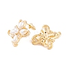Clover Brass Pave Clear Cubic Zirconia & Freshwater Pearl Stud Earrings for Women EJEW-G391-01G-3