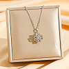 Brass Micro Pave Clear Cubic Zirconia Rotatable Clover Pendant Necklaces NJEW-K280-01P-1