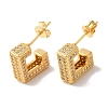 Square Box Design Brass Micro Pave Clear Cubic Zirconia Stud Earrings for Women EJEW-A110-07G-2