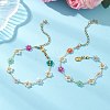 Brass & Glass Flower Link Chain Bracelets for Women BJEW-JB14026-1