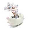 Natural Morganite Chips Tree of Life Decorations with Cat Display Decorations DJEW-K025-03F-2