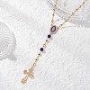 Brass Heart Link Rosary Bead Necklaces NJEW-JN05627-1
