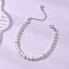 Round Shell Pearl & Brass Rhinestone Beaded Bracelet for Women BJEW-JB12871-1