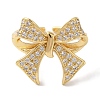 Bowknot Brass Micro Pave Clear Cubic Zirconia Open Cuff Rings for Women RJEW-C098-11G-2
