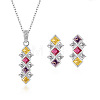 Rhombus Rhodium Plated 925 Sterling Silver Pave Colorful Cubic Zirconia Pendant Necklaces & Stud Earrings Sets for Women WGF0FD8-05-2