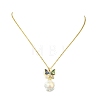 Brass Pave Clear Cubic Zirconia and Natural Abalone Shell Butterfly and Natural Baroque Keshi Pearl Flower Pendant 304 Stainless Steel Cable Chain Necklaces for Women NJEW-JN06116-3