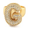 Brass Micro Pave Clear Cubic Zirconia Letter Open Cuff Ring for Women RJEW-M173-01G-G-2