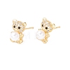 Cubic Zirconia Bear Stud Earrings with Acrylic Pearl EJEW-F282-26G-1