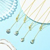 Natural Abalone Shell Geometric Pendant Lariat Slider Necklaces with Brass Cable Chain NJEW-JN06636-1