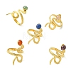 Natural Gemstone Snake 304 Stainless Steel Cuff Open Rings for Women RJEW-JR01068-3