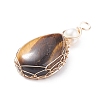 Natural Tiger Eye Copper Wire Wrapped Pendants PALLOY-JF01398-02-3