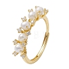 Round Natural Pearl Adjustable Rings RJEW-P113-04G-1