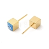 Long-Lasting Plated Cube with Enamel Evil Eye Stud Earring EJEW-E272-01G-3