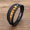 Natural Tiger Eye Round Beads & Braided Imitation Leather Cord Bracelets for Men FS-WGCE7B3-06-1