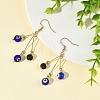 Handmade Lampwork Evil Eye and Natural Lava Rock Beads Dangle Earrings EJEW-JE07449-1