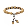 Natural Wood & Coconut Beaded Stretch Bracelet with Gourd BJEW-JB08538-4