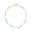 Faceted Round Natural Amazonite and Rice Natural Pearl Beaded Necklaces for Women NJEW-JN05816-04-3