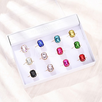 304 Stainless Steel with Glass Cuff Rings for Women RJEW-K309-41D-1