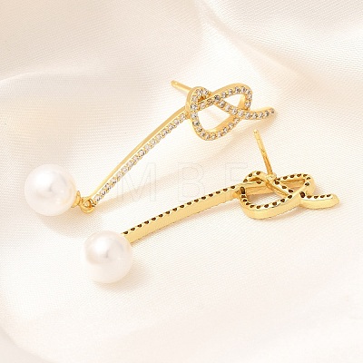 Rack Plating knot Brass Micro Pave Clear Cubic Zirconia Stud Earrings EJEW-H143-23G-1