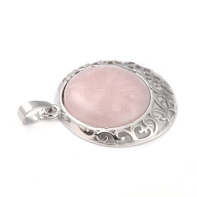 Natural Rose Quartz Pendants with Hollow Platinum Brass Findings G-P448-A16-P-1