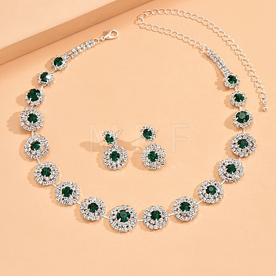 Flat Round Rhinestone Pendant Necklaces & Stud Dangle Earrings Sets WG2D6BD-03-1